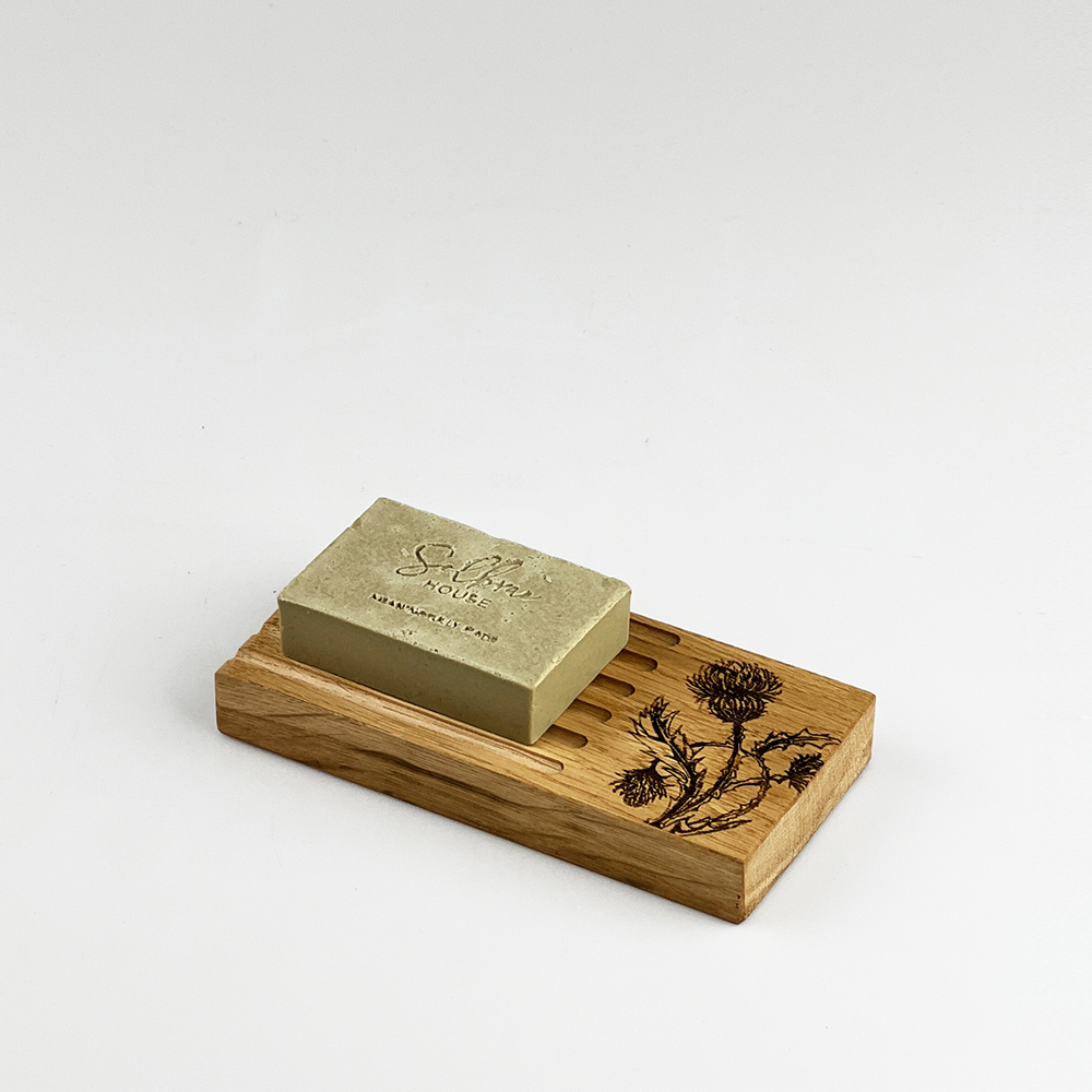 Picture of Oak Soap Dish & Soap Set - Thistle Trio
