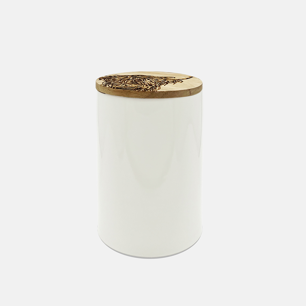 Picture of Highland Cow Oak & Ceramic Sm Storage Jar