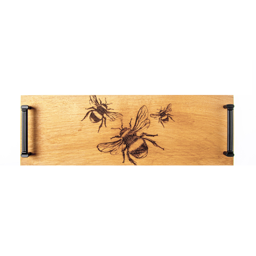 Picture of Bee Sm Oak Serving Tray w Burnished Steel Handles