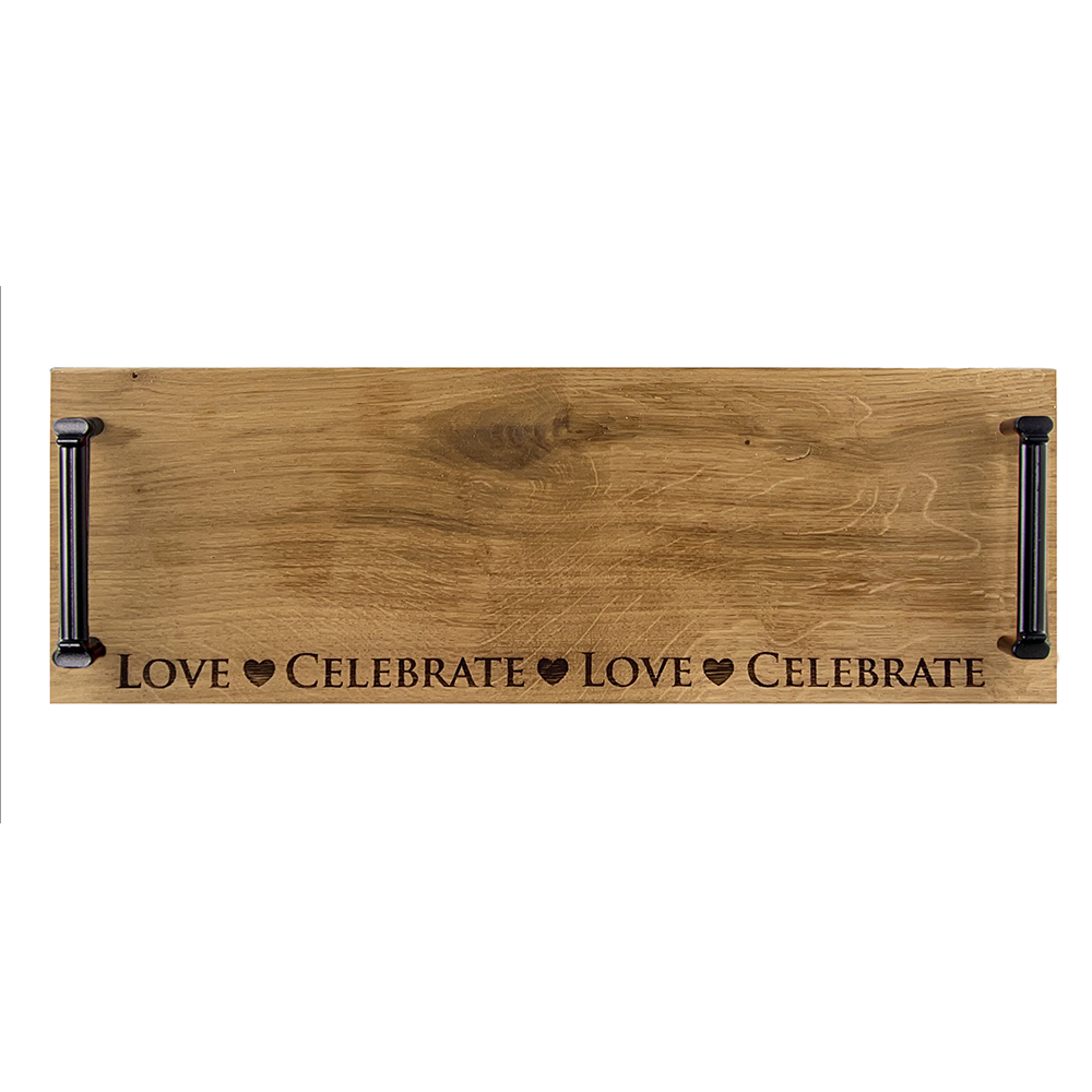 Picture of Love & Celebrate Sm Oak Serving Tray w Burnished S