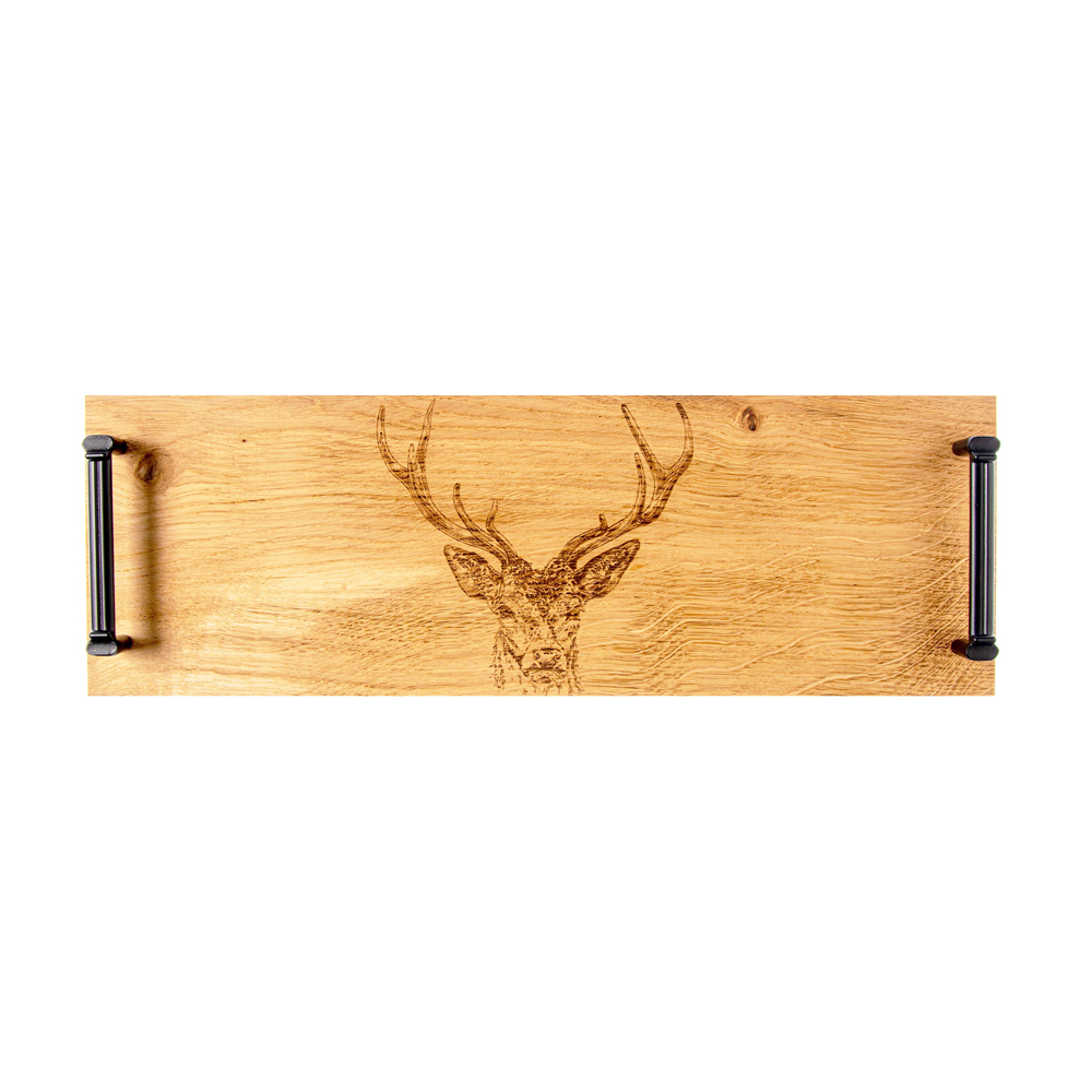 Picture of Stag Prince Oak Serving Tray w Burnished Steel Han