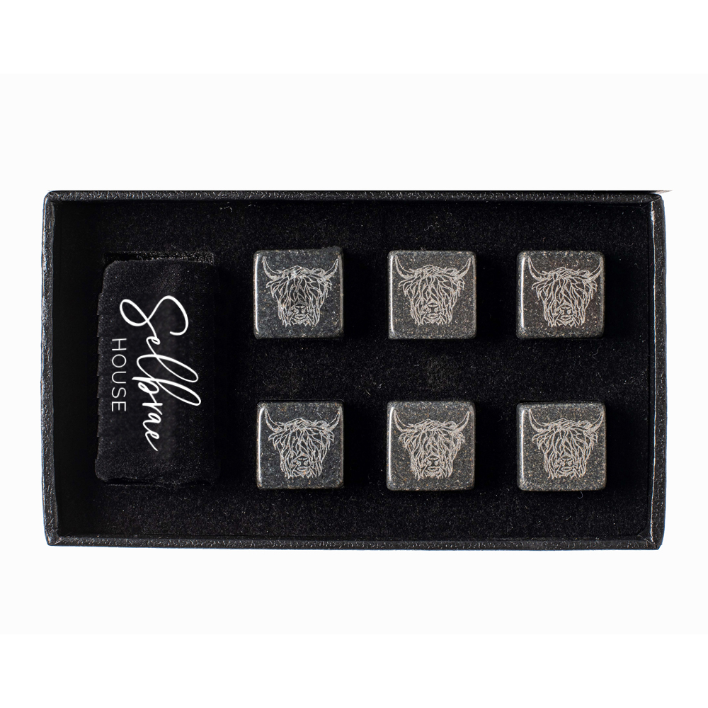 Picture of 6 Highland Cow Engraved Whisky Stones