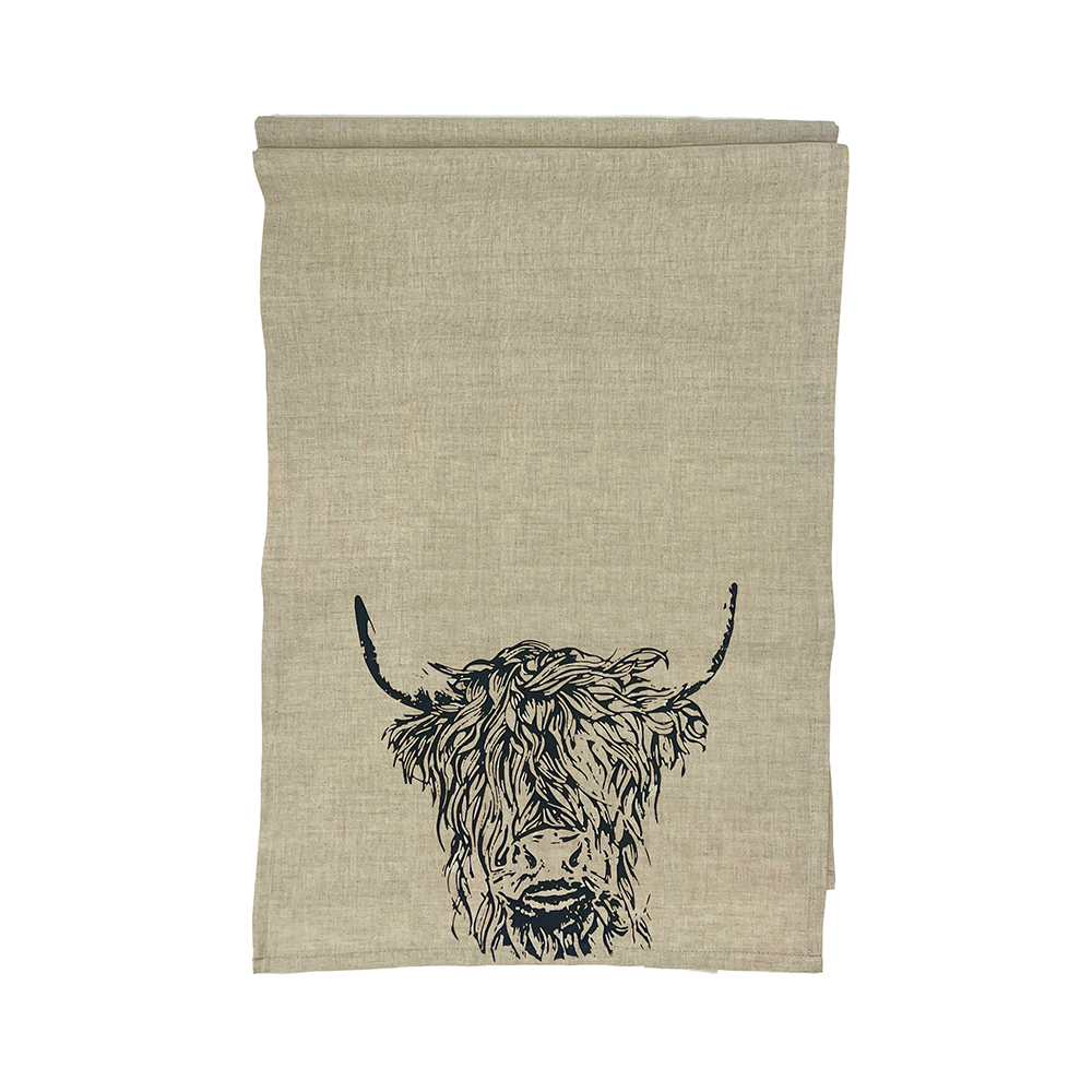 Picture of Linen Table Runner- Long - Highland Cow