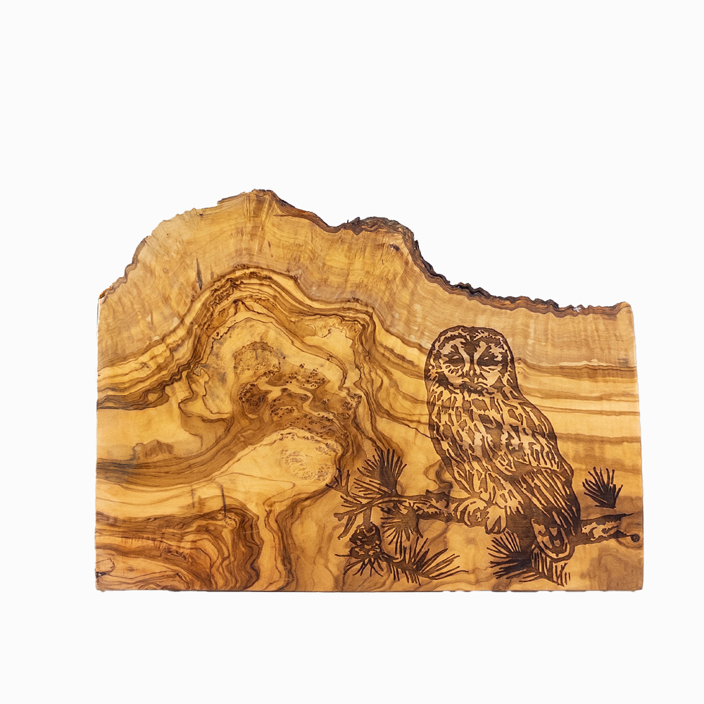 Picture of Olive Wood Rectangular Chopping Board - Tawny Owl