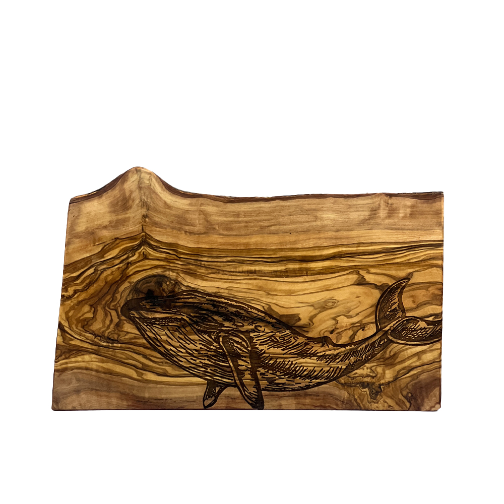 Picture of Olive Wood Rectangular Chopping Board - Whale