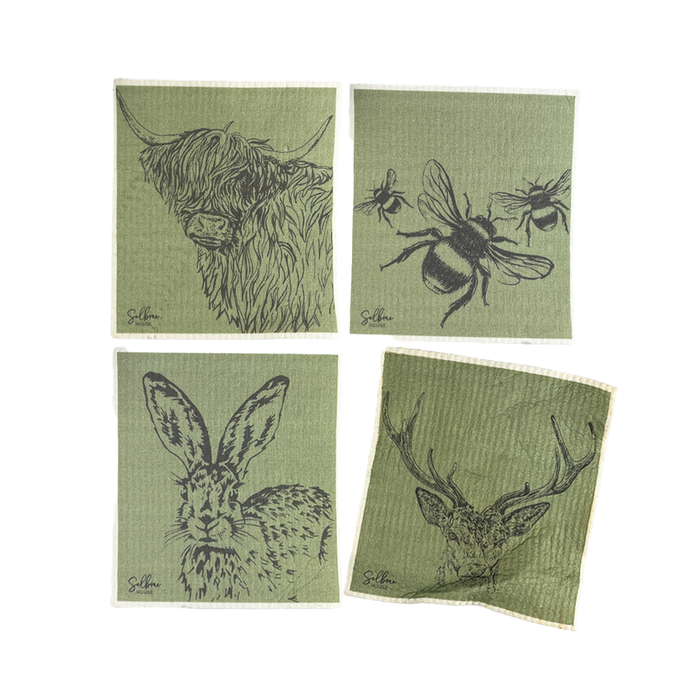 Picture of 4 Swedish Dishcloths - Country Animals