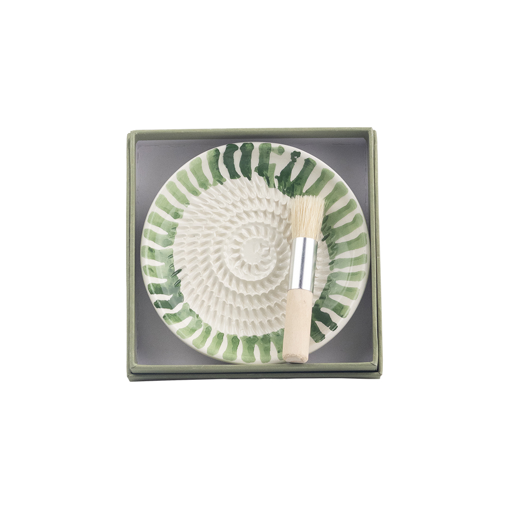 Picture of Ceramic Garlic Grater & Brush Set - Green Stripe