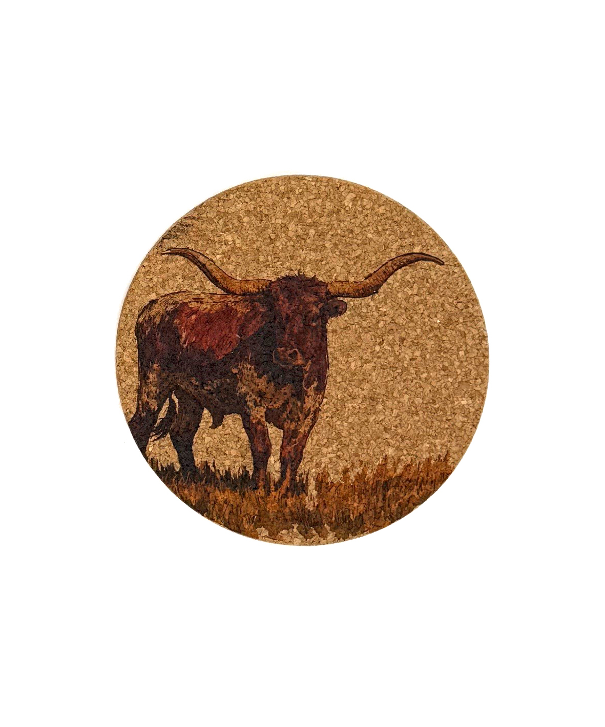 Picture of Cork Pot Stand - Water Colour Texas Longhorn