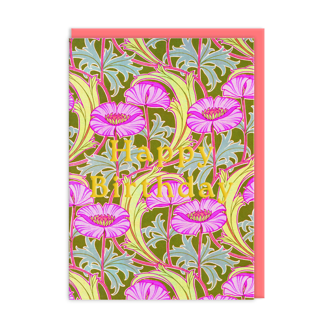 Picture of Neon Floral Pink Poppies Greeting Card (12592)
