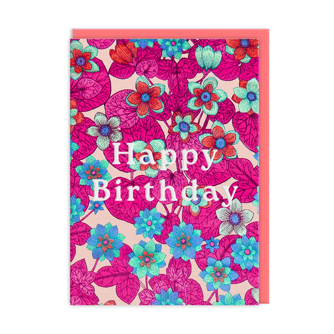 Picture of Neon Floral Pink and Blue Greeting Card (12595)