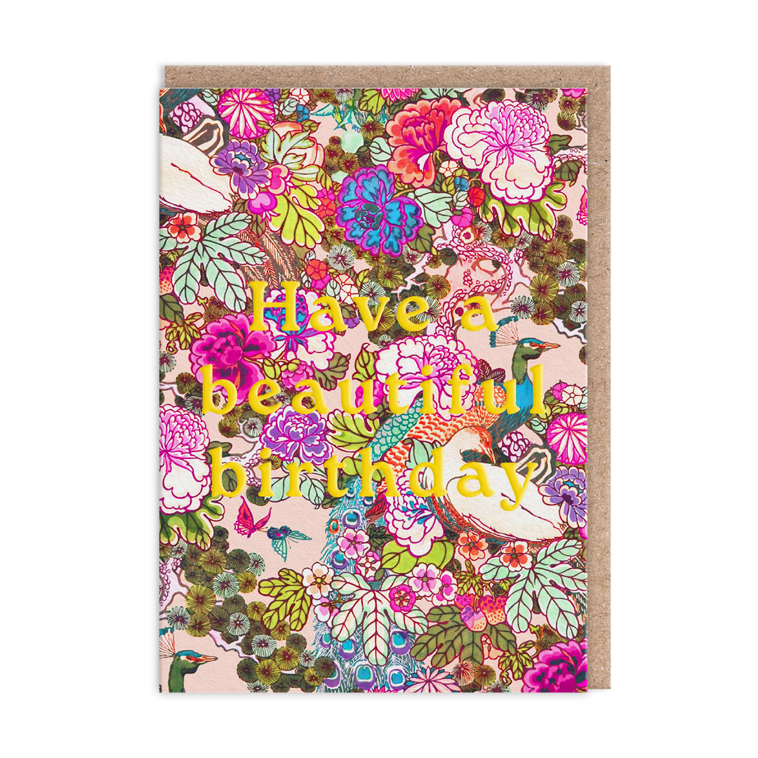 Picture of Neon Floral Peacock Floral Greeting Card (12597)