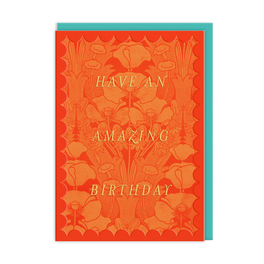 Picture of Scalloped Orange Floral Greeting Card (12612)