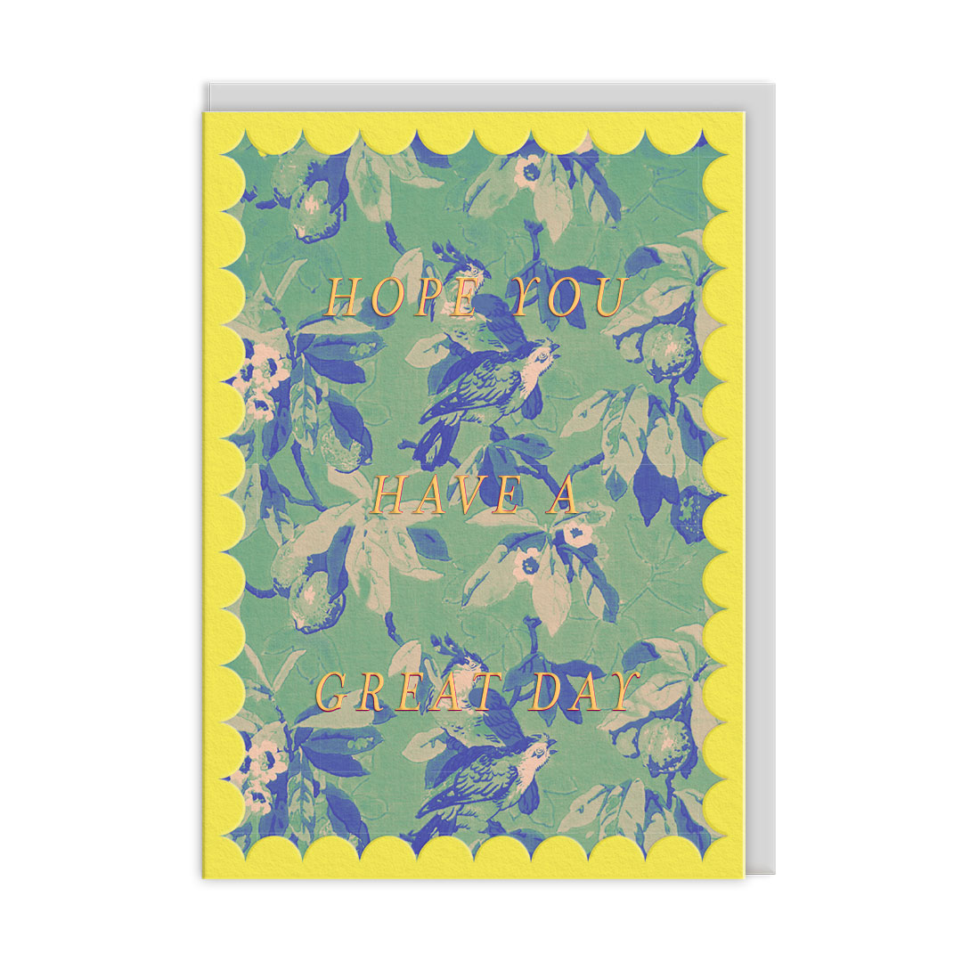 Picture of Scalloped Green & Blue Birds Greeting Card (12616)