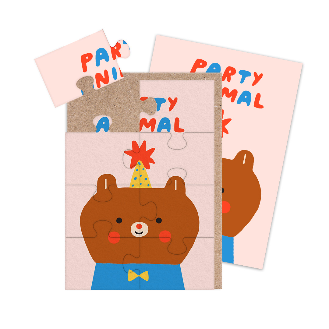 Picture of Party Animal Bear Jigsaw Greeting Card (12967)
