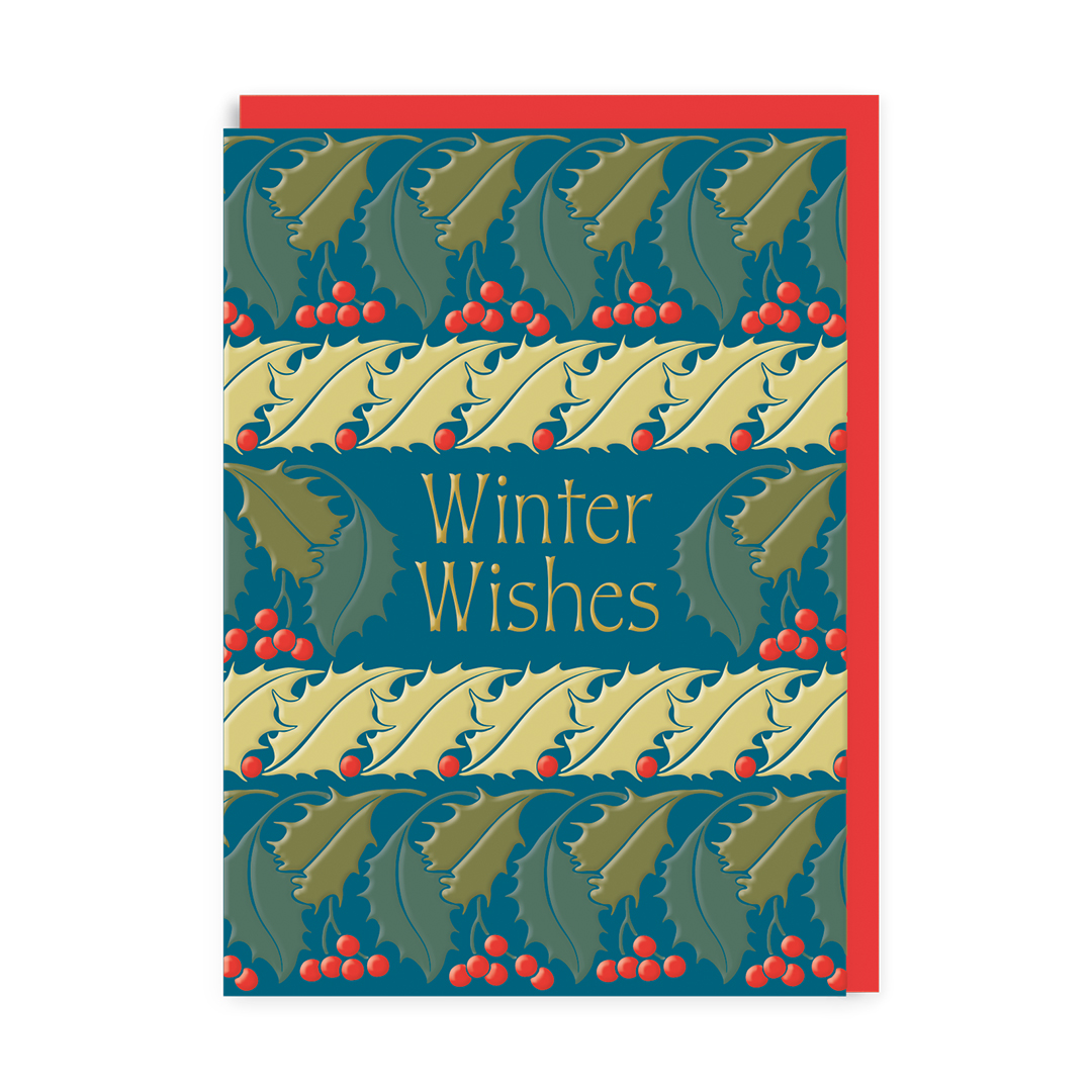 Picture of Winter Wishes Teal Holly Greeting Card (13467)