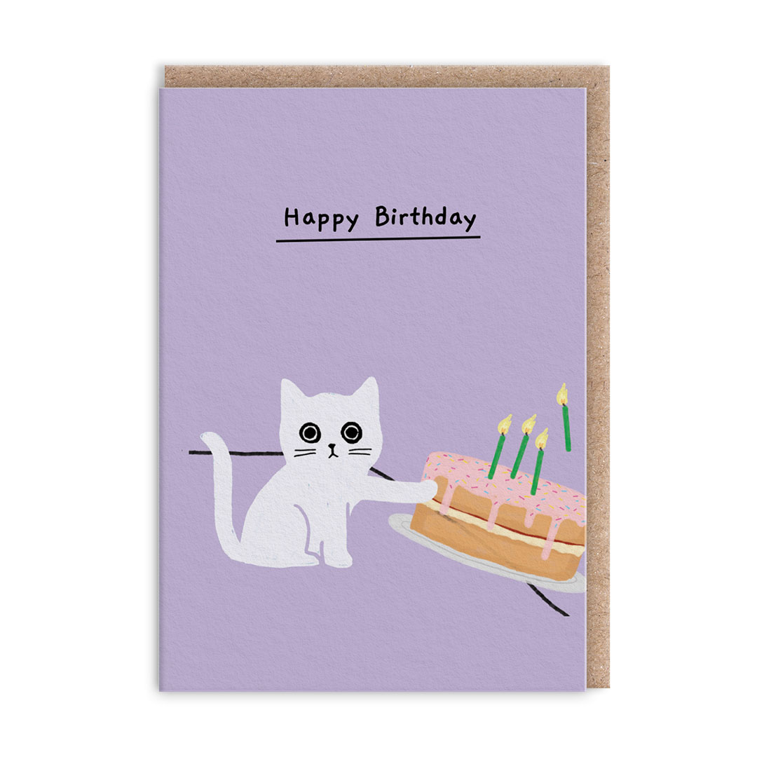 Picture of Pushing Cake Kitten Mini Greeting Card (14009)