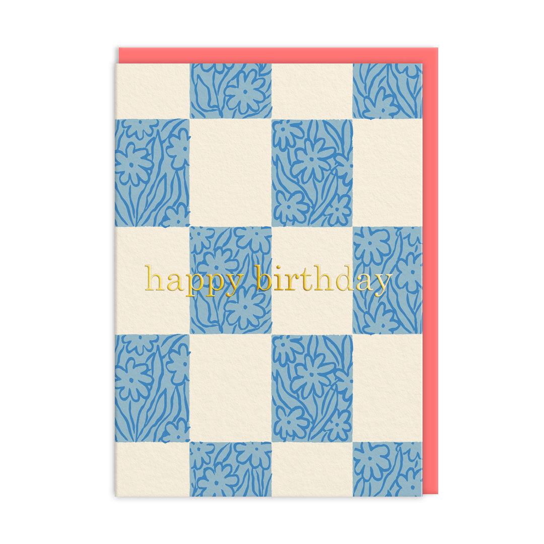 Picture of Checker-floral Happy Birthday Card (9273)