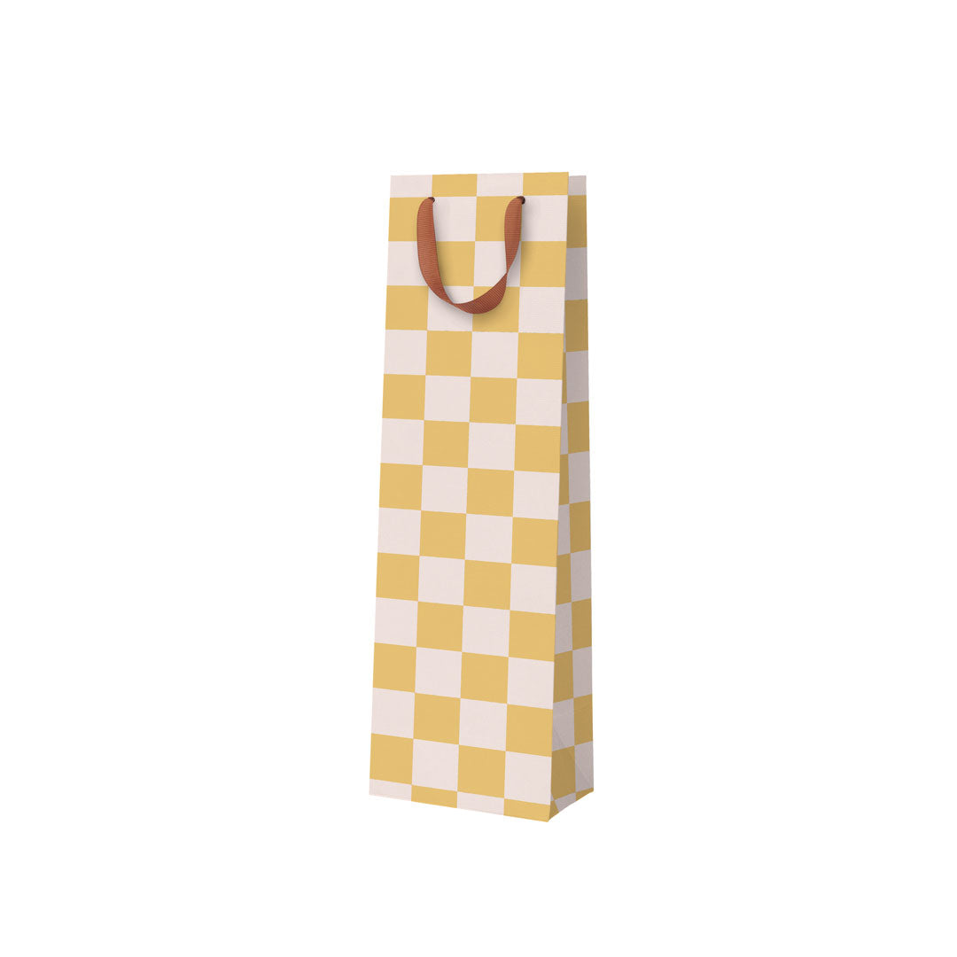 Picture of Mustard Checkerboard Bottle Bag (12131)