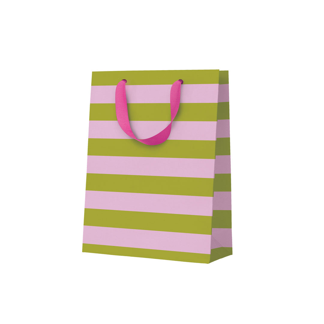 Picture of Green And Pink Stripe Medium Gift Bag (12126)