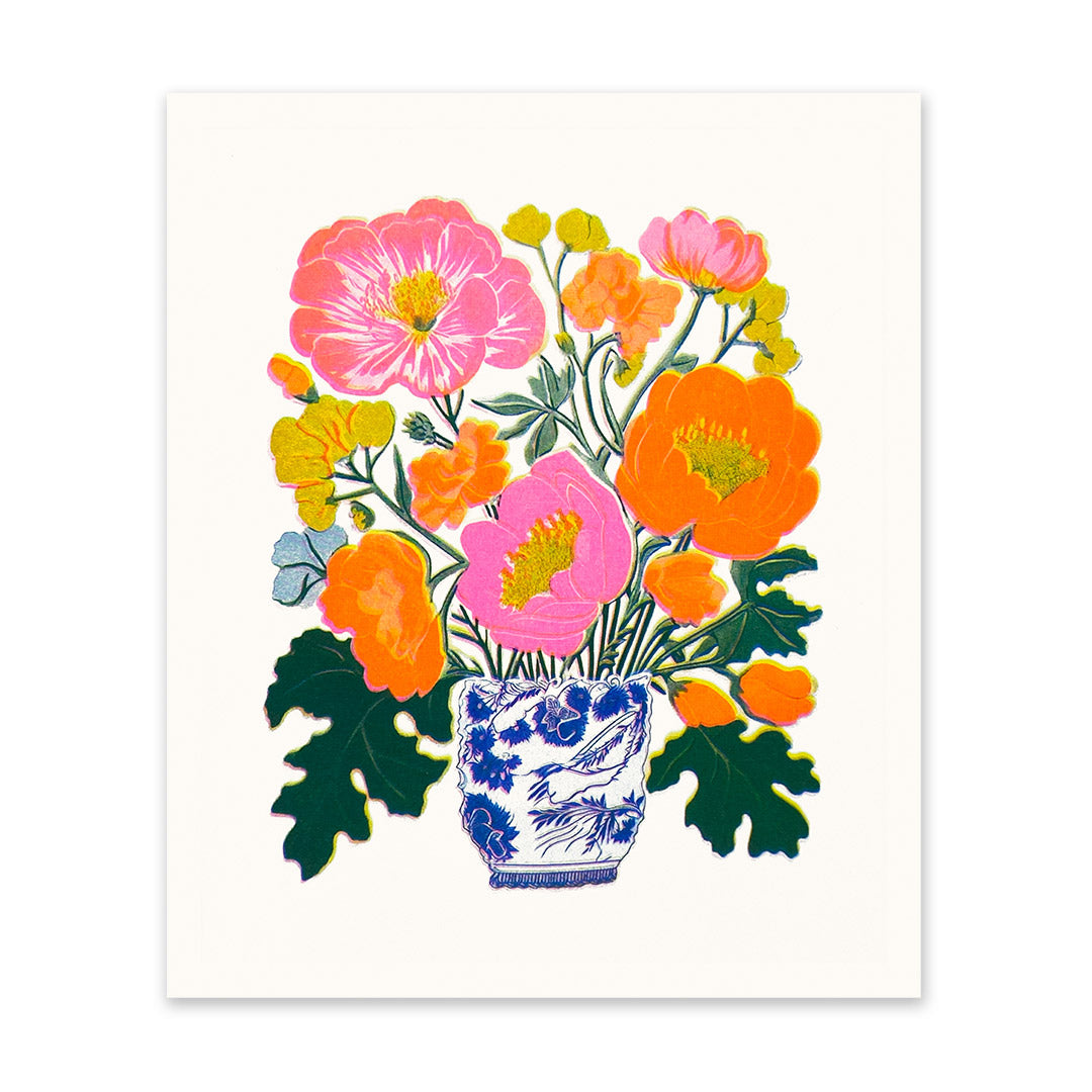 Picture of Orange & Pink Peonies Riso Print (10x12) (11029)