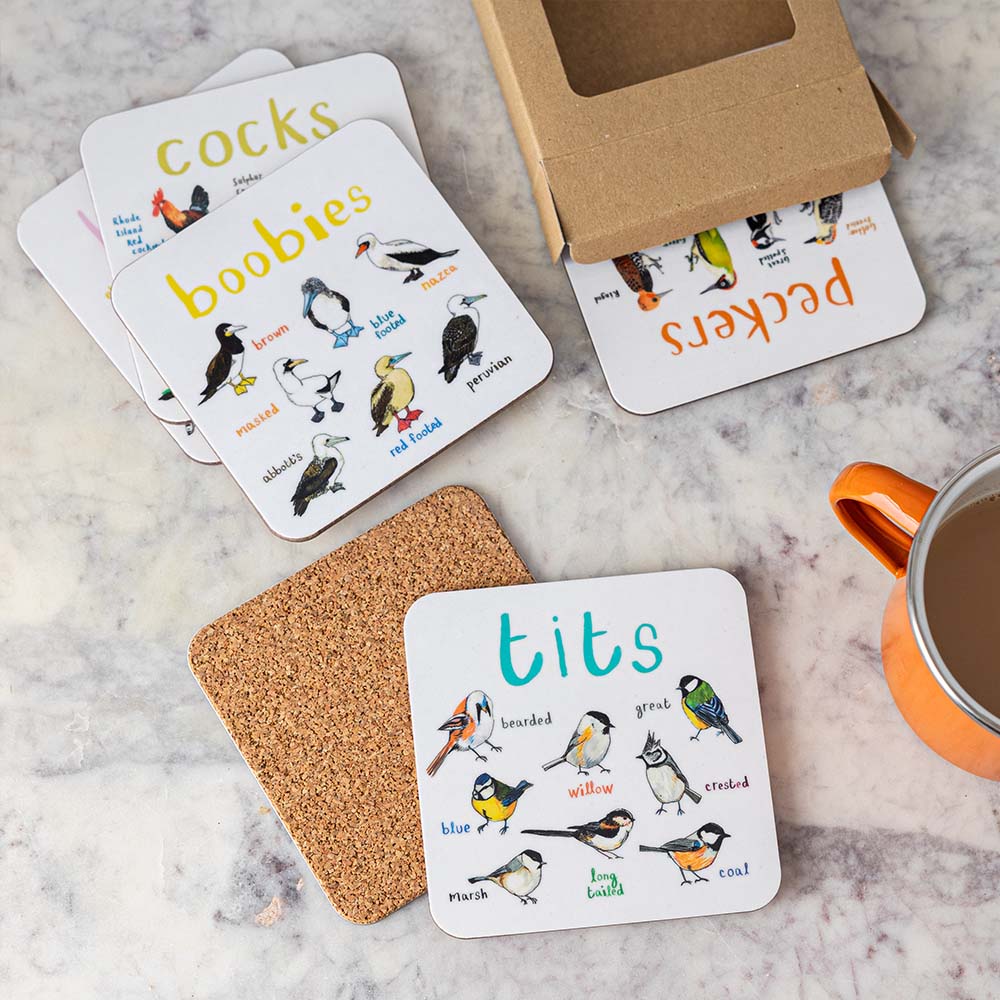 Picture of Set of 6 Bird Pun Coasters