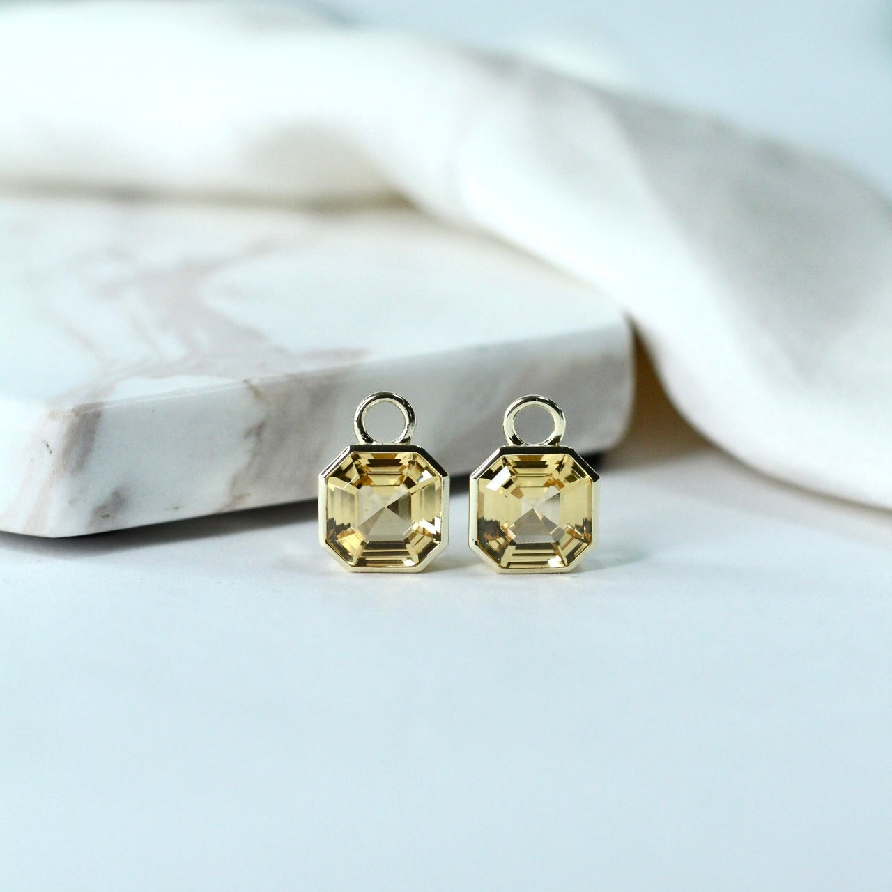 Picture of Asscher Hoop Charms - 14K - Champagne CZ