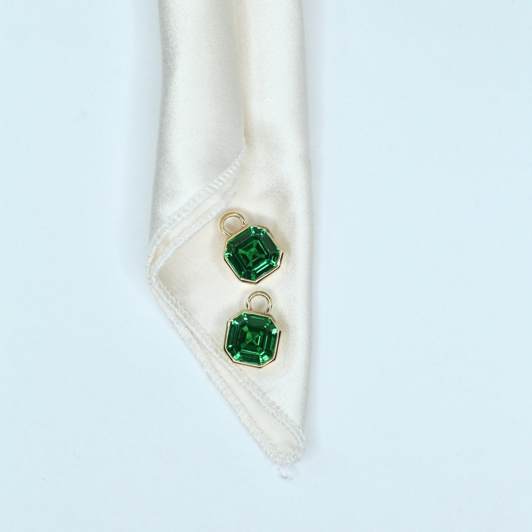 Picture of Asscher Hoop Charms - 14K - Green CZ