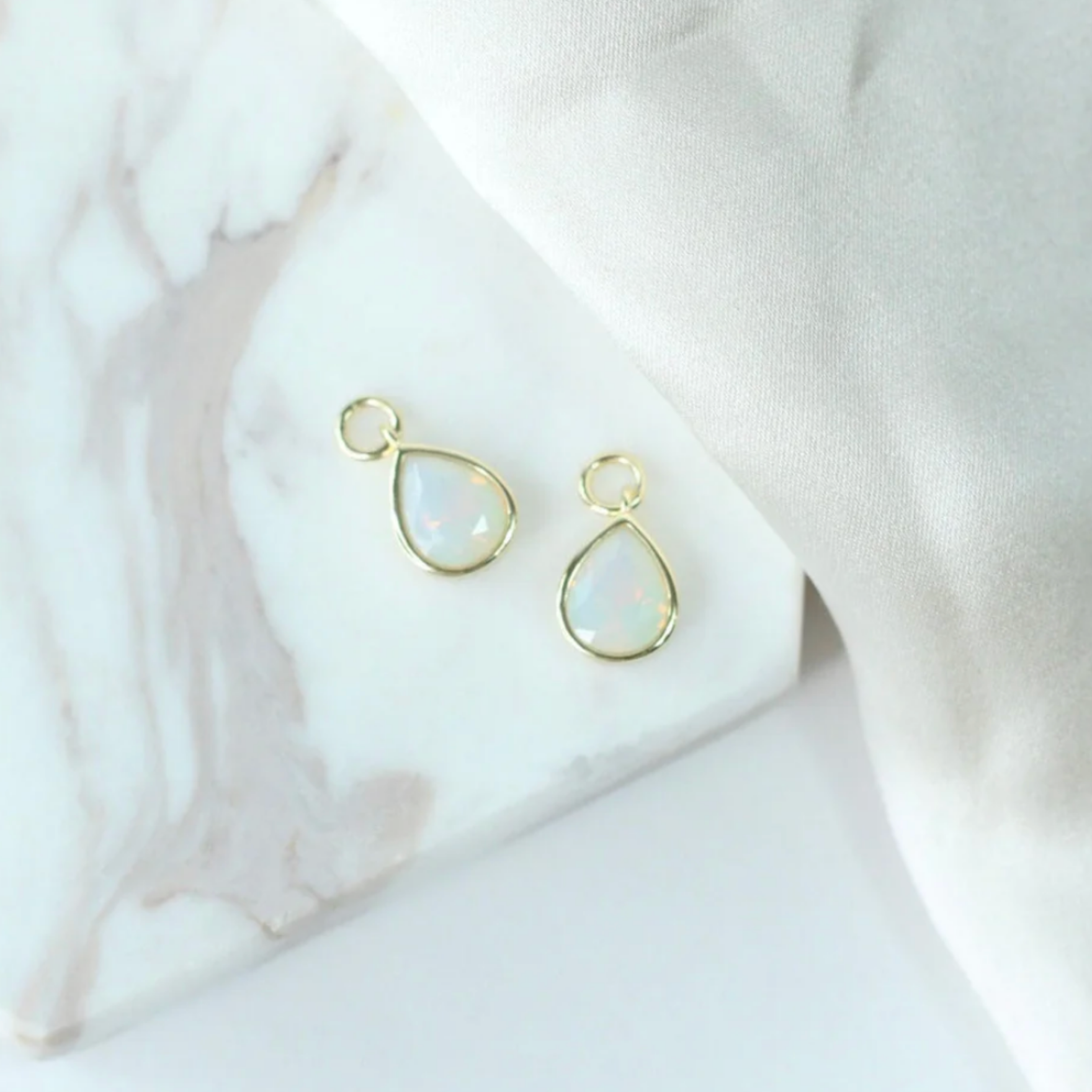 Picture of Drop Charm - 14K - White Opal CZ