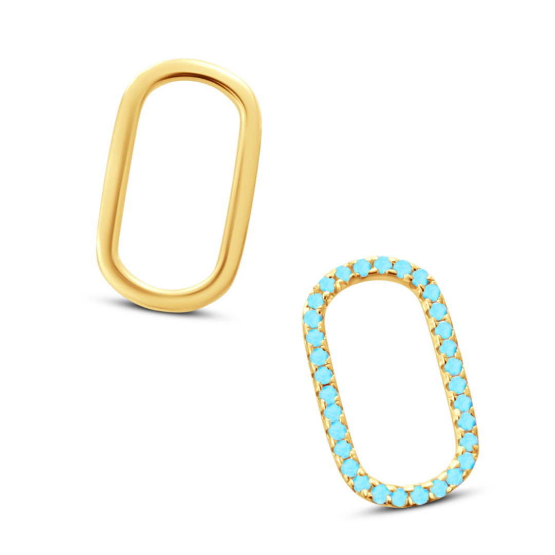 Picture of Oval Pavé Charm in Turquoise - 14K