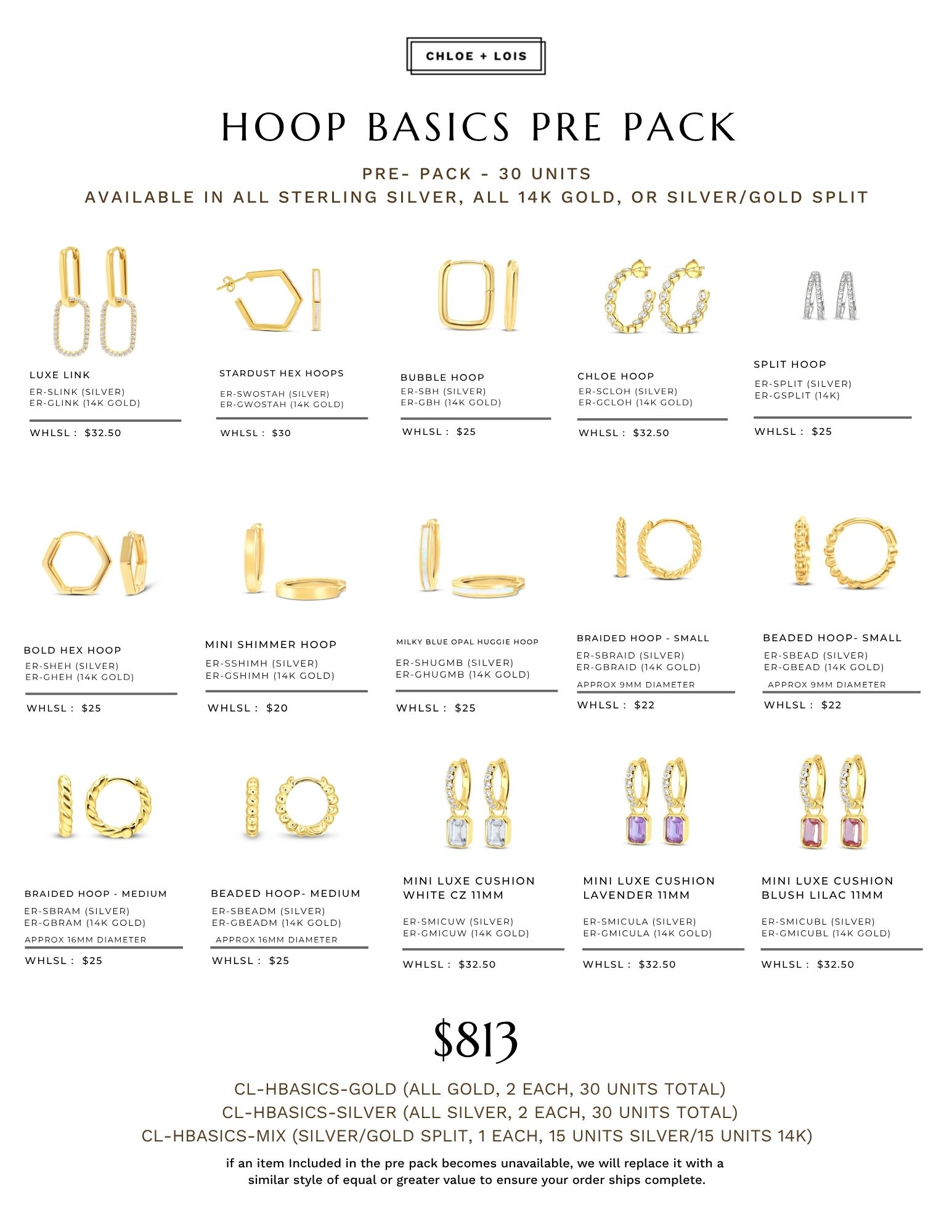 Picture of Hoop Basics Pre Pack - 30 Units - 14K/SS SPLIT