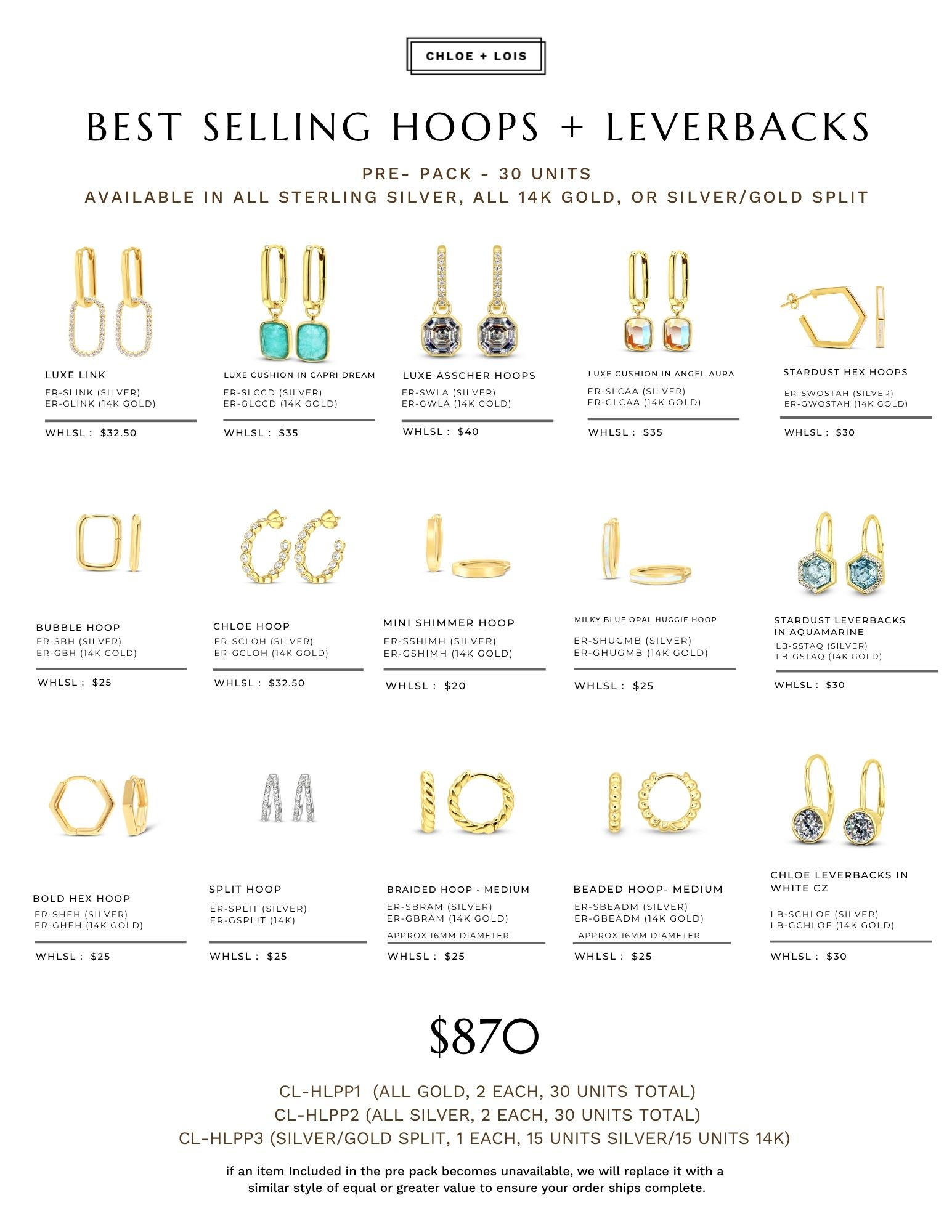 Picture of Best Selling Hoops/Leverbacks - 30 Unit - 14K/SS S