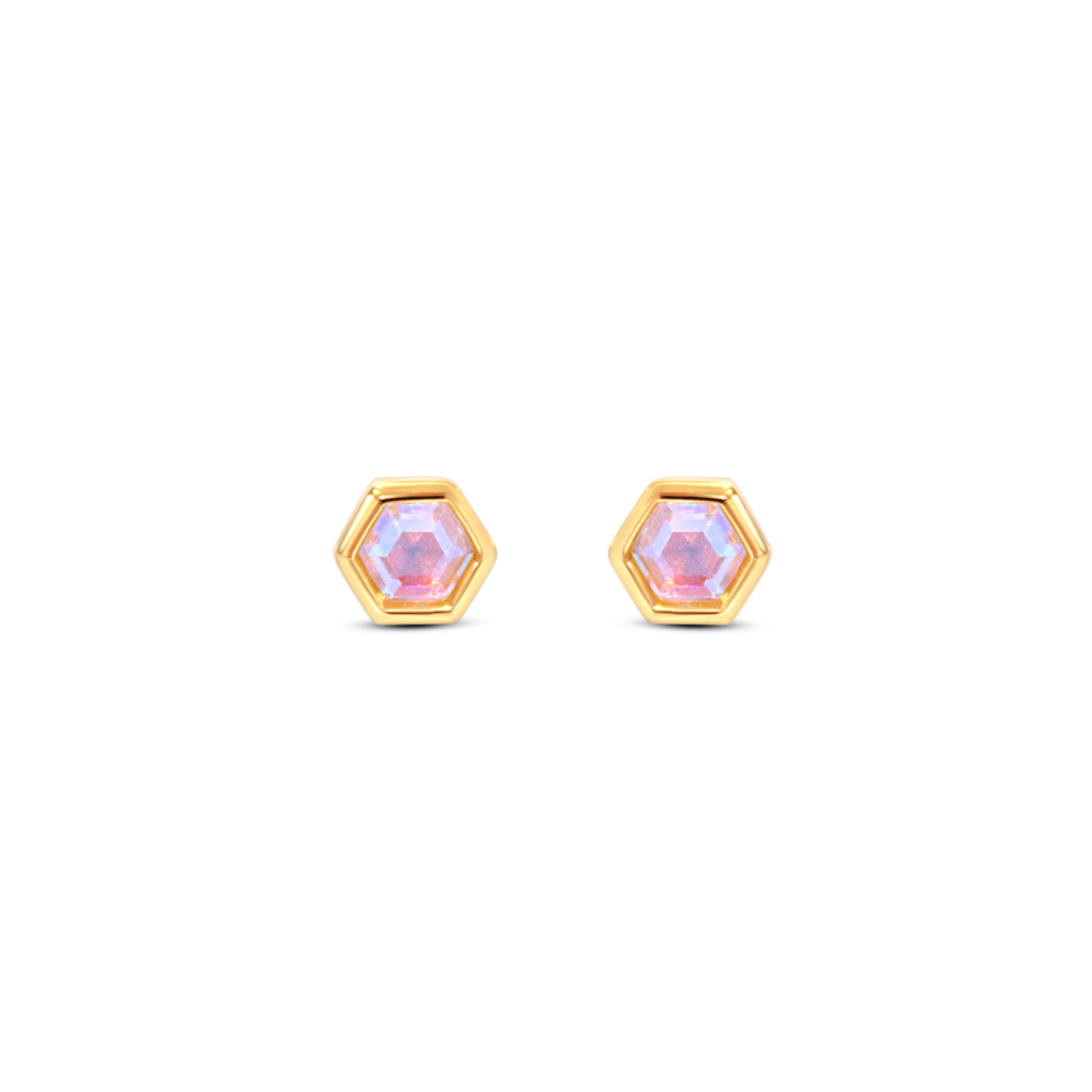 Picture of Mini Hex Stud Earrings - 14K - Angel Aura Quartz