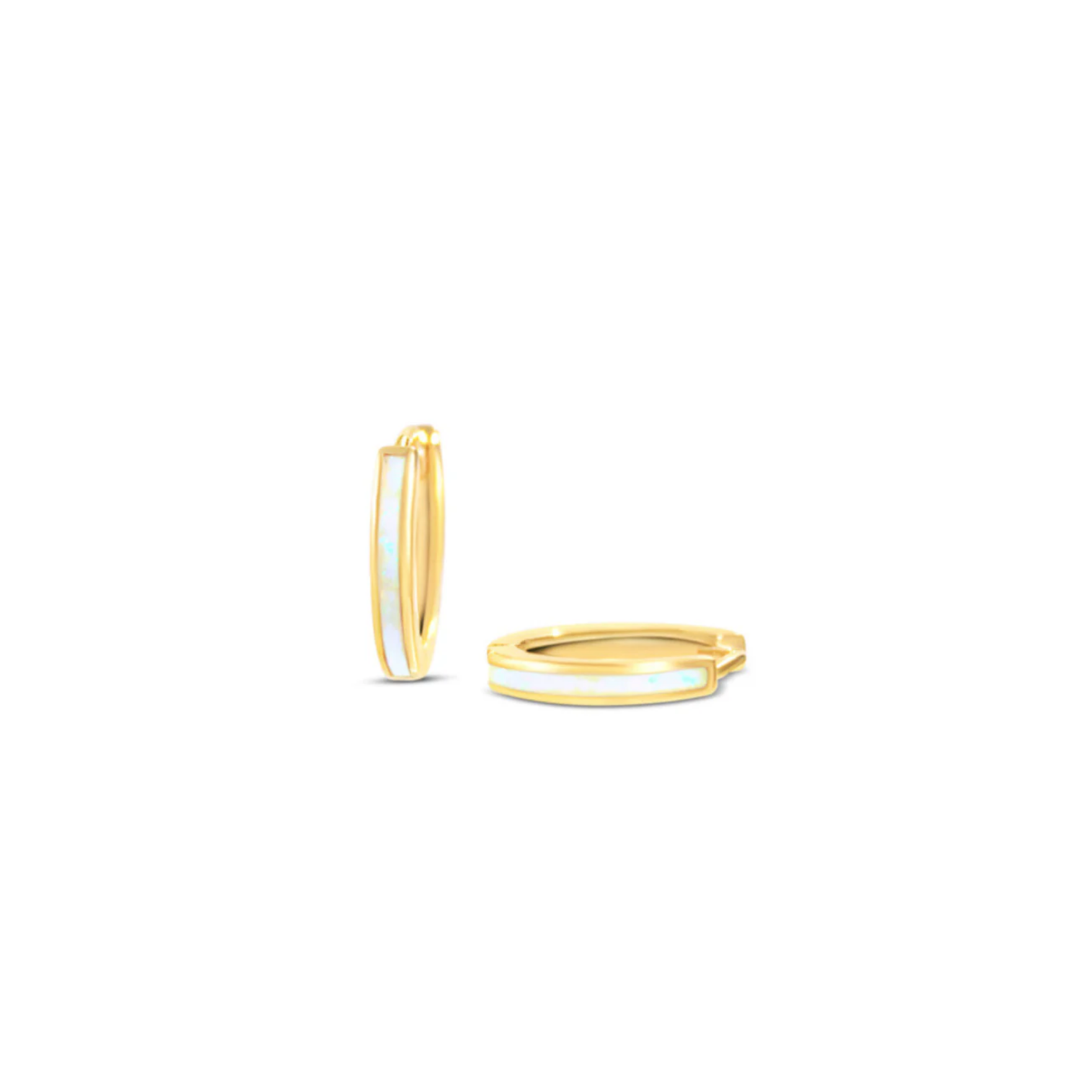 Picture of Huggie Hoops - 14K - Milky Blue Opal