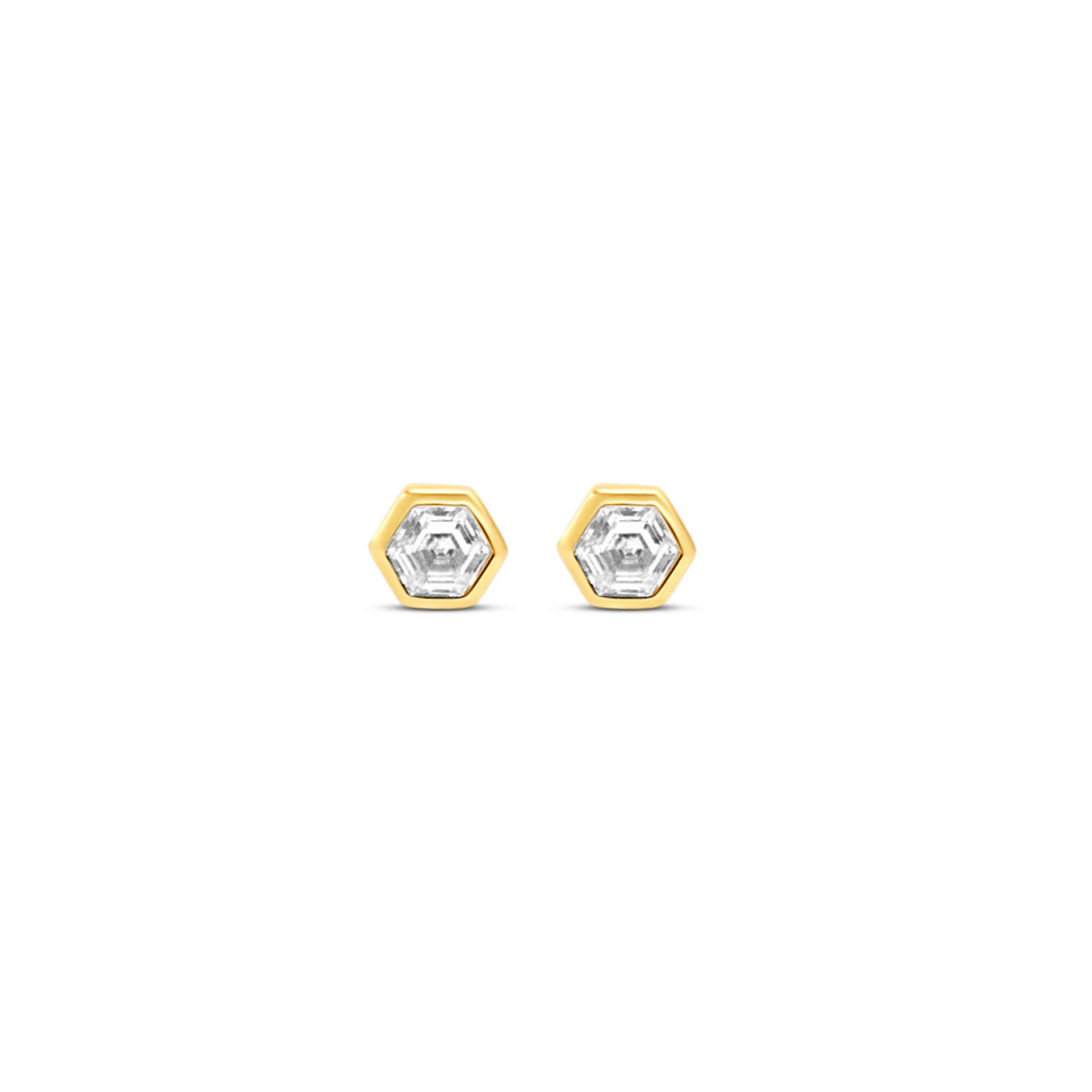 Picture of Mini Hex Stud Earrings - 14K - White CZ