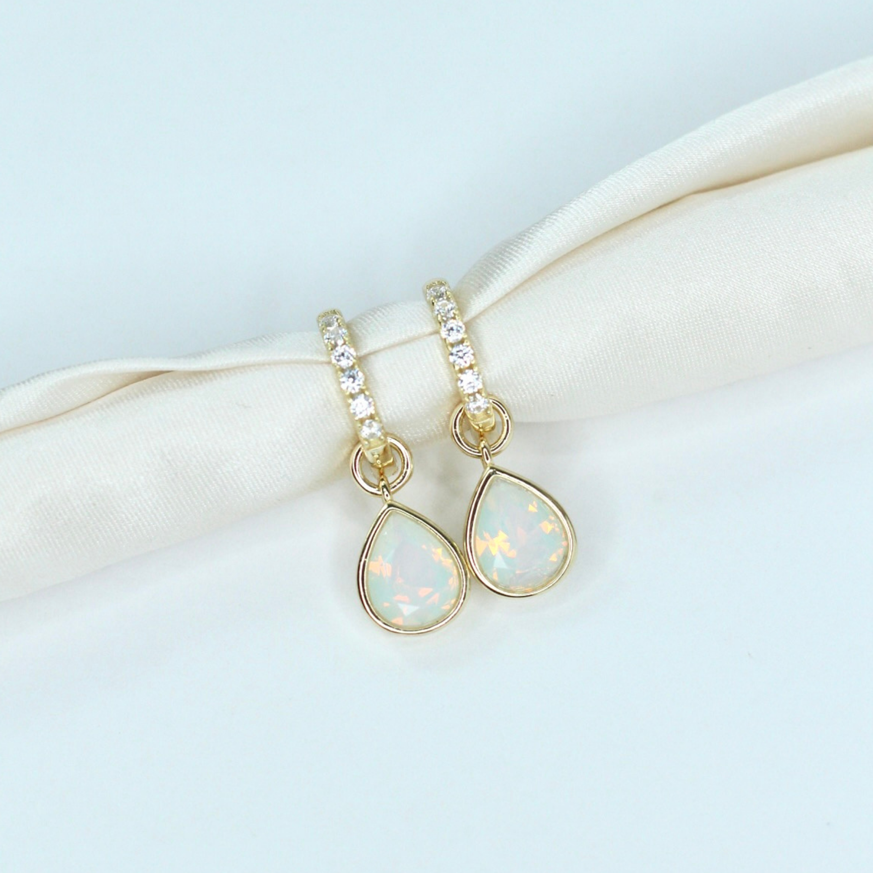 Picture of Drop Hoops - 14K - White Opal CZ