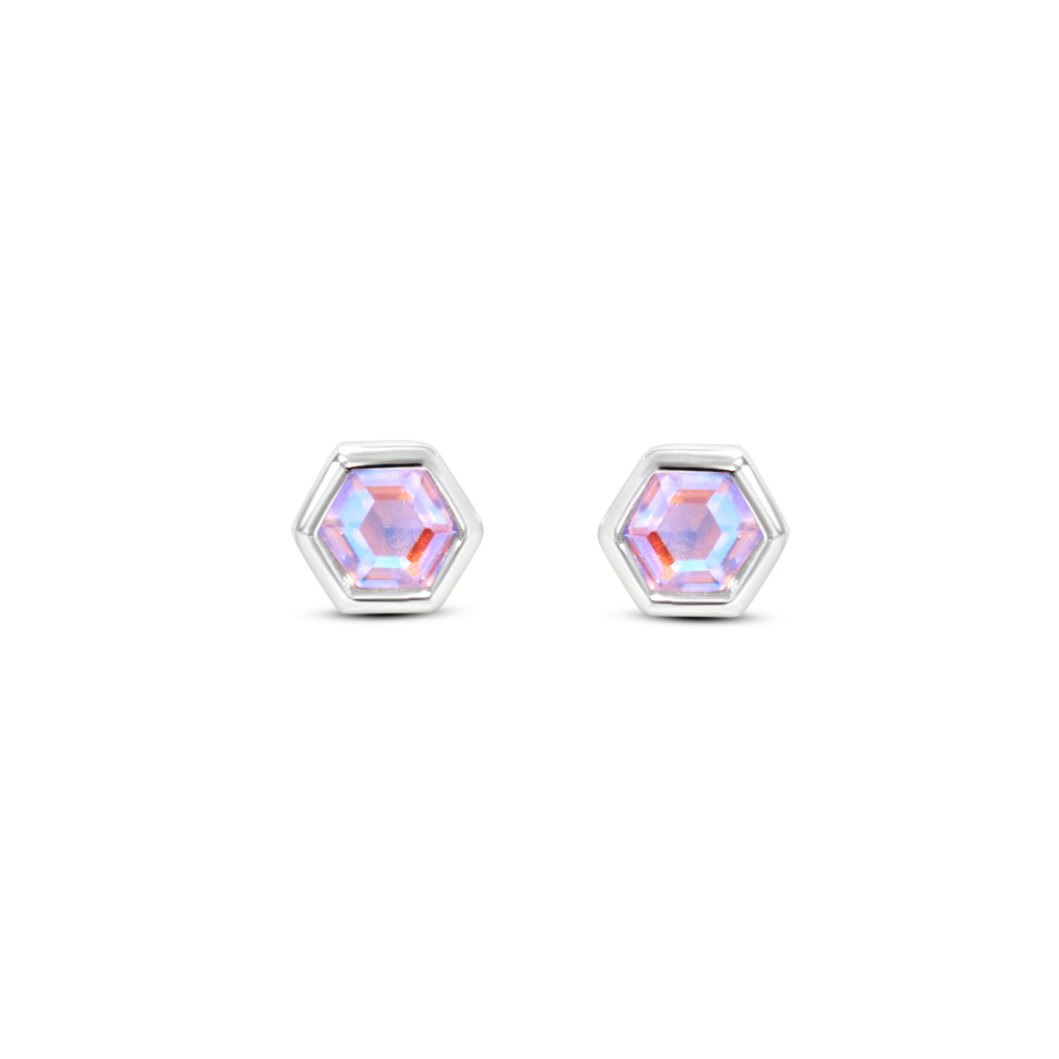 Picture of Mini Hex Stud Earrings - SS - Angel Aura Quartz