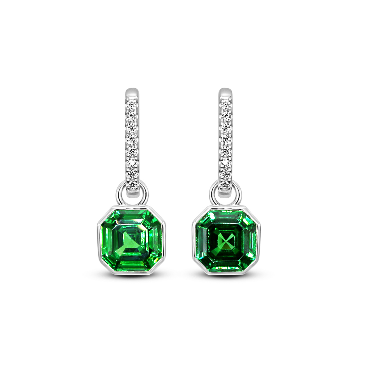 Picture of Luxe Asscher Hoops - SS - Green CZ