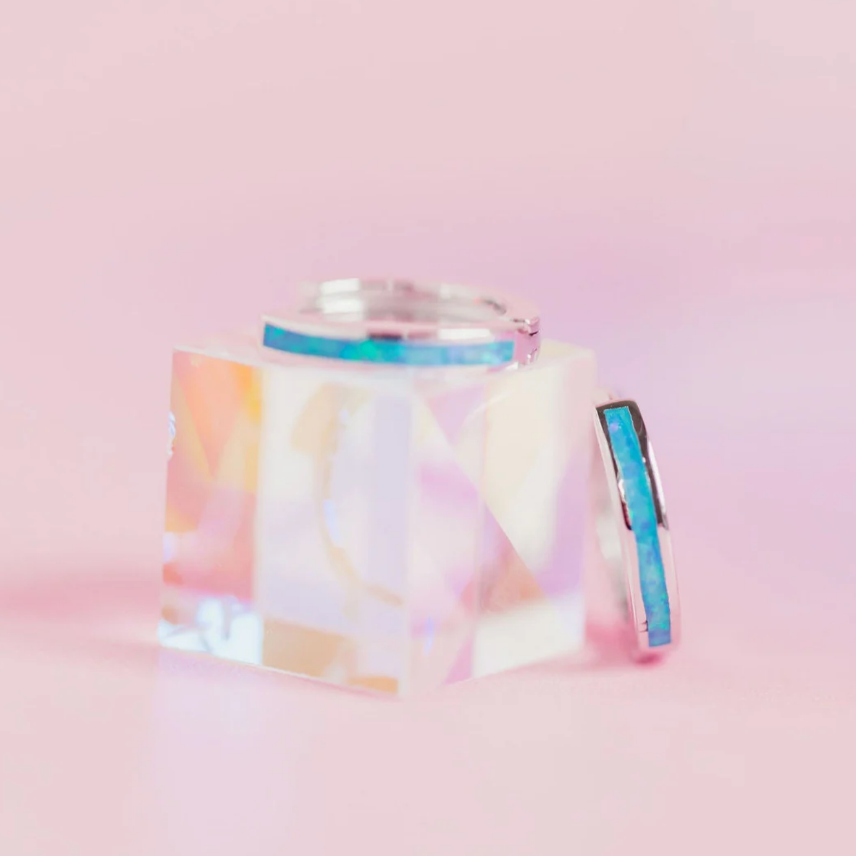 Picture of Opal Huggie Hoops in Azure Blue Opal - SS