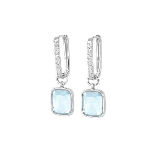 Picture of Pavé Luxe Cushion Hoops - SS - Aquamarine