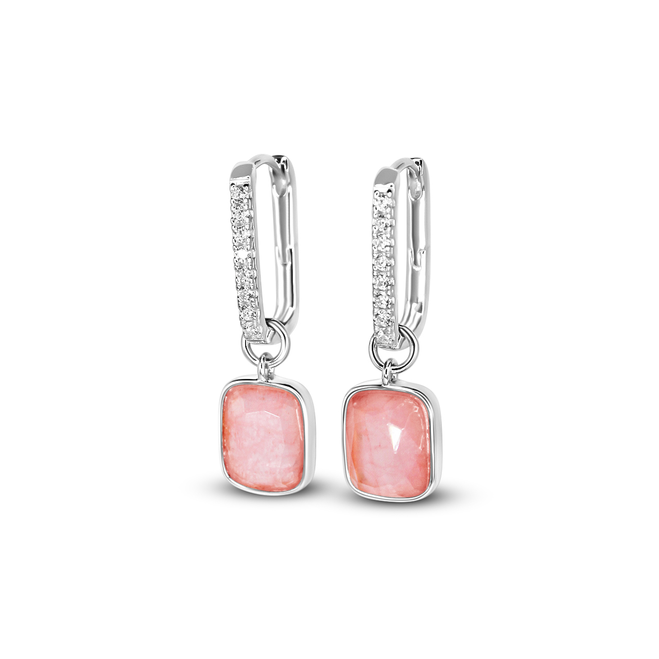 Picture of Pavé Luxe Cushion Hoops - SS - Coral