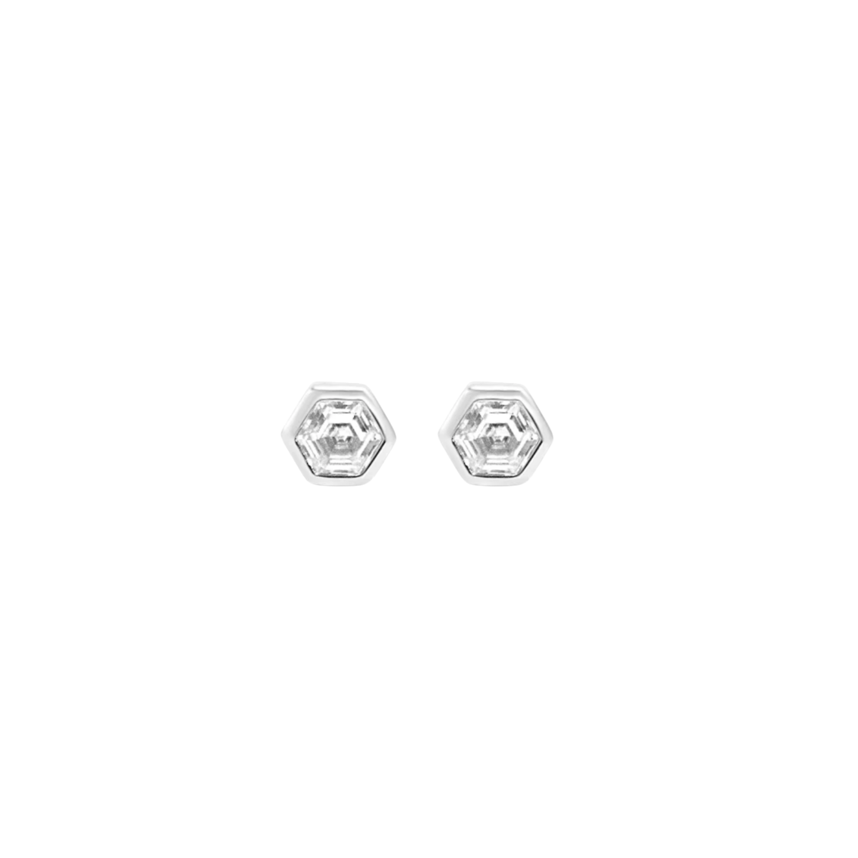 Picture of Mini Hex Stud Earrings - SS - White CZ