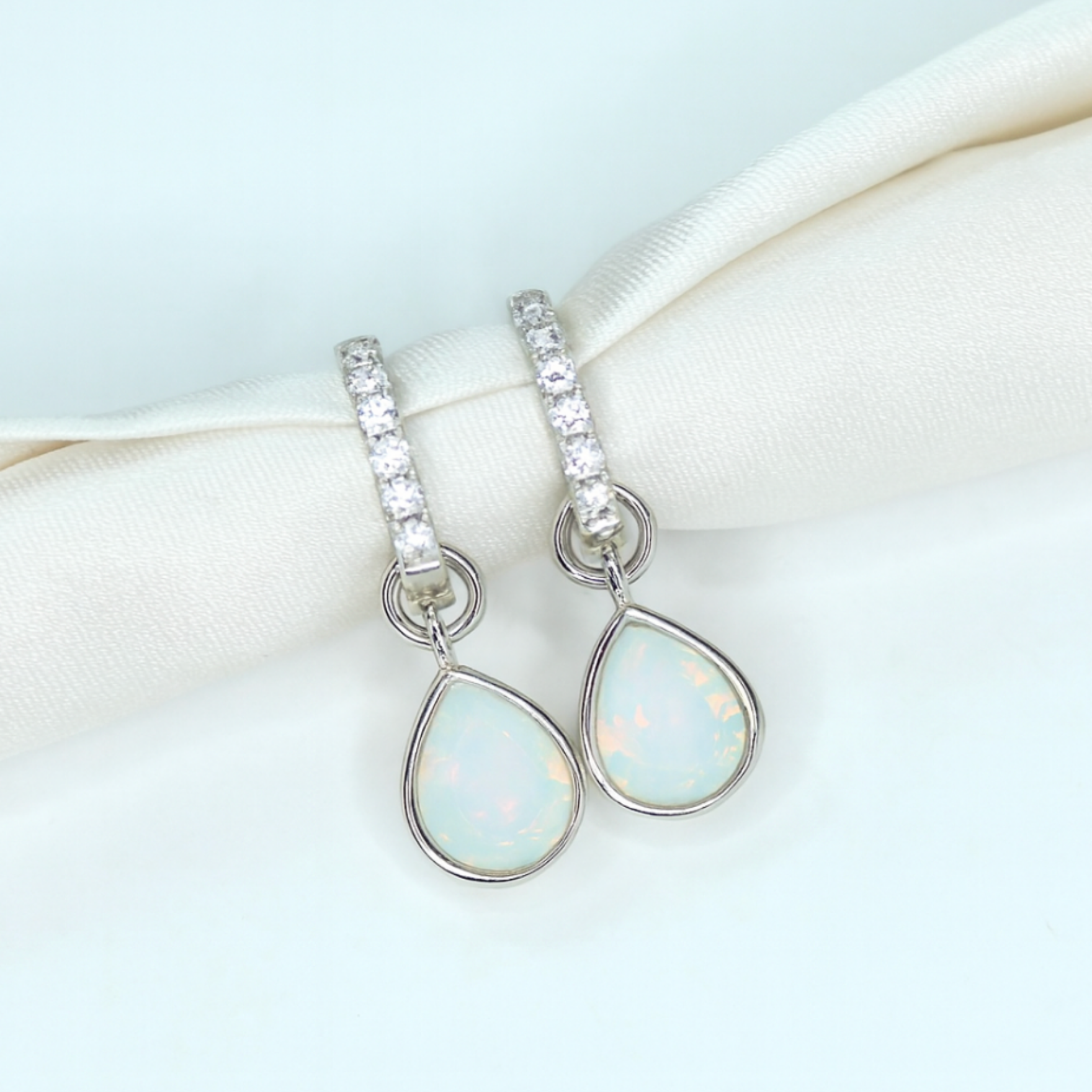 Picture of Drop Hoops - SS - White Opal CZ
