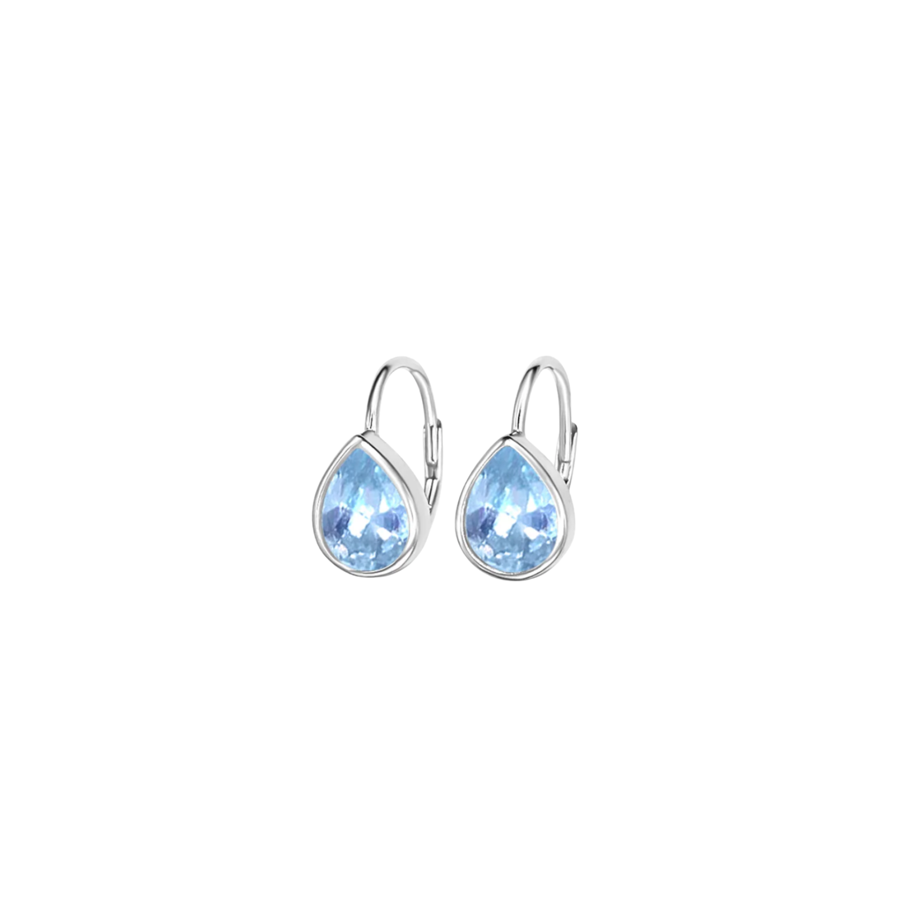 Picture of Leverback Drop Earrings - SS - Aquamarine CZ