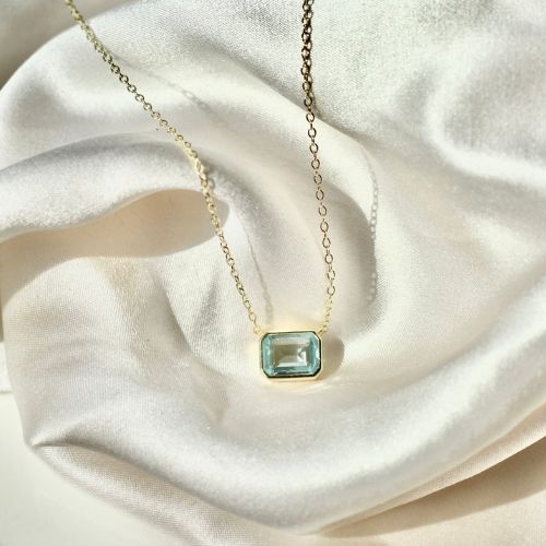 Picture of East West Mini Cushion Necklace - 14K - Aquamarine
