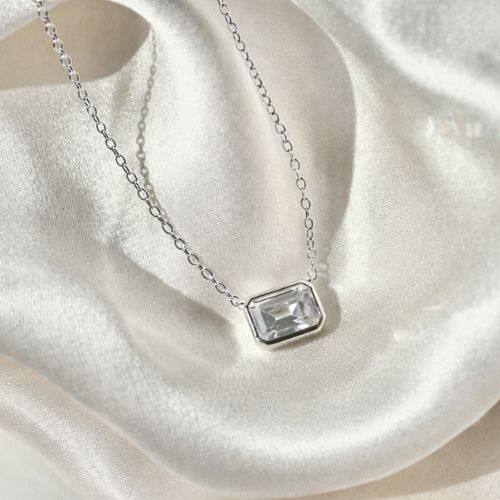 Picture of East West Mini Cushion Necklace - SS - White CZ