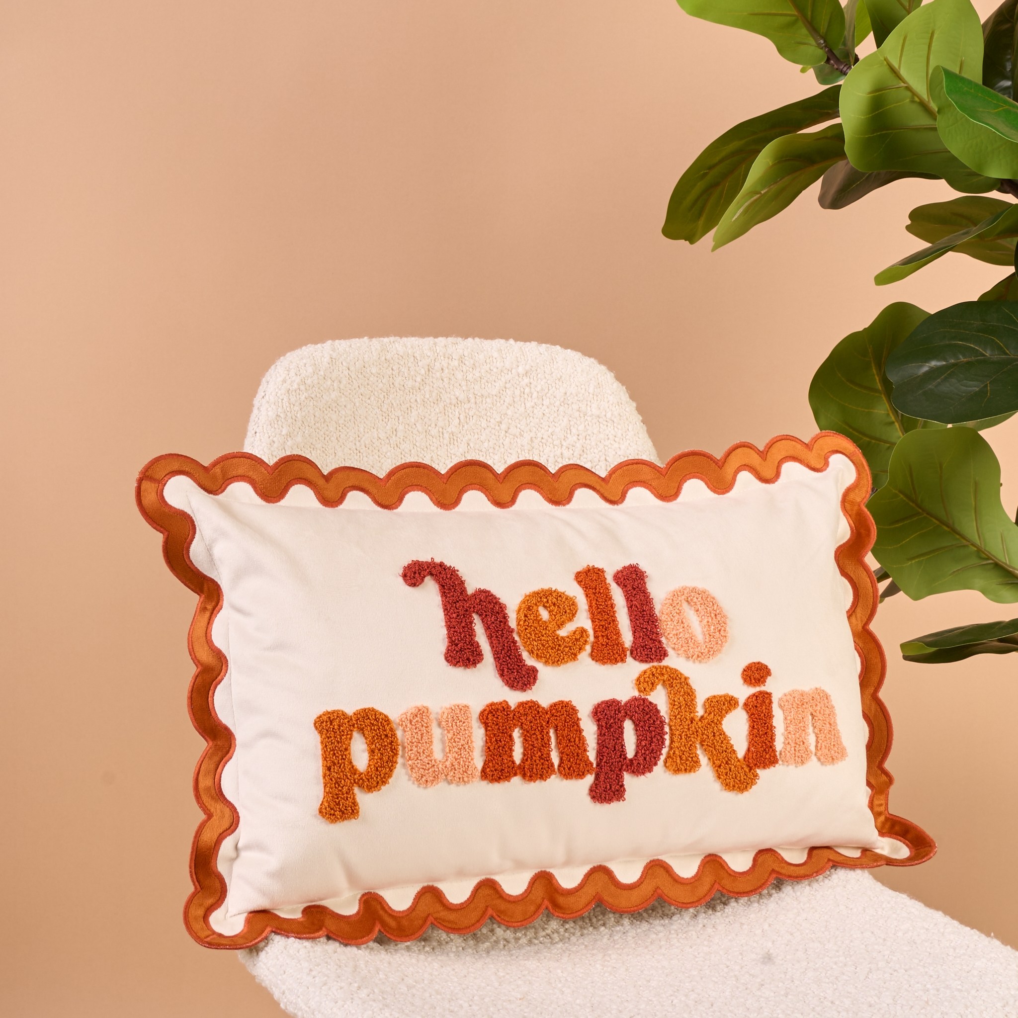 Picture of Scalloped Rectangle Throw Pillow-Hello Pumpkin