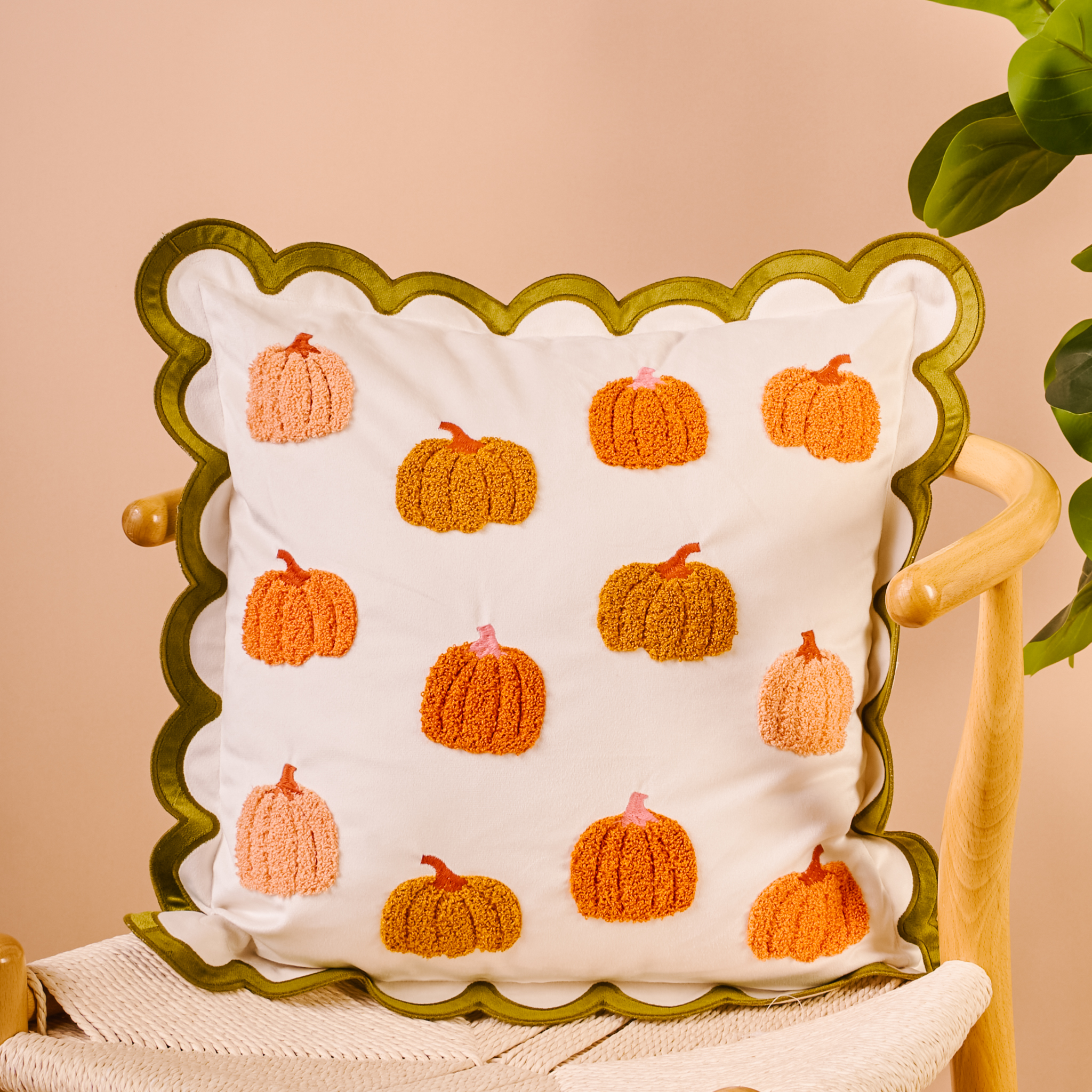 Picture of Scalloped Square Throw Pillow-Pumpkin Patch