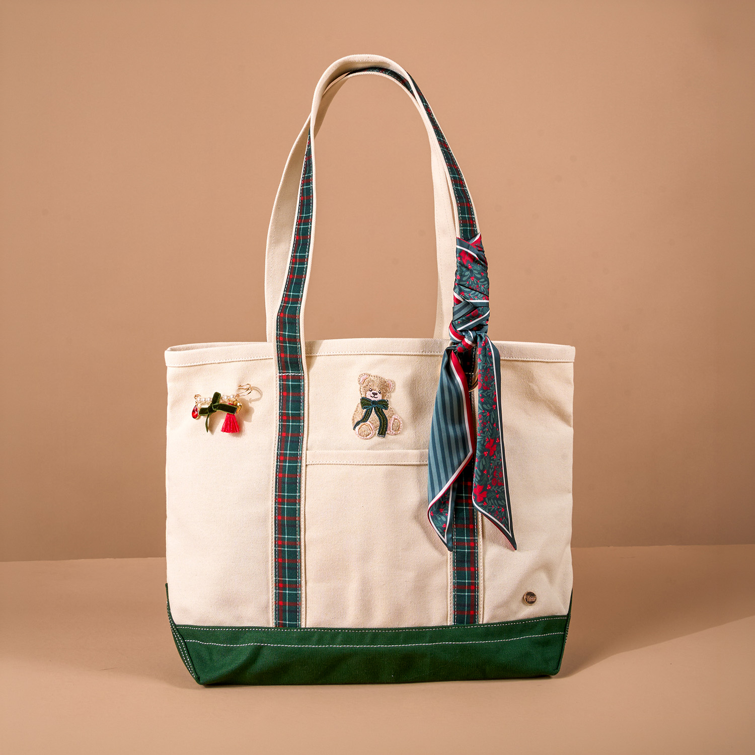 Picture of The Darling Canvas Tote Bag-Evergreen Plaid