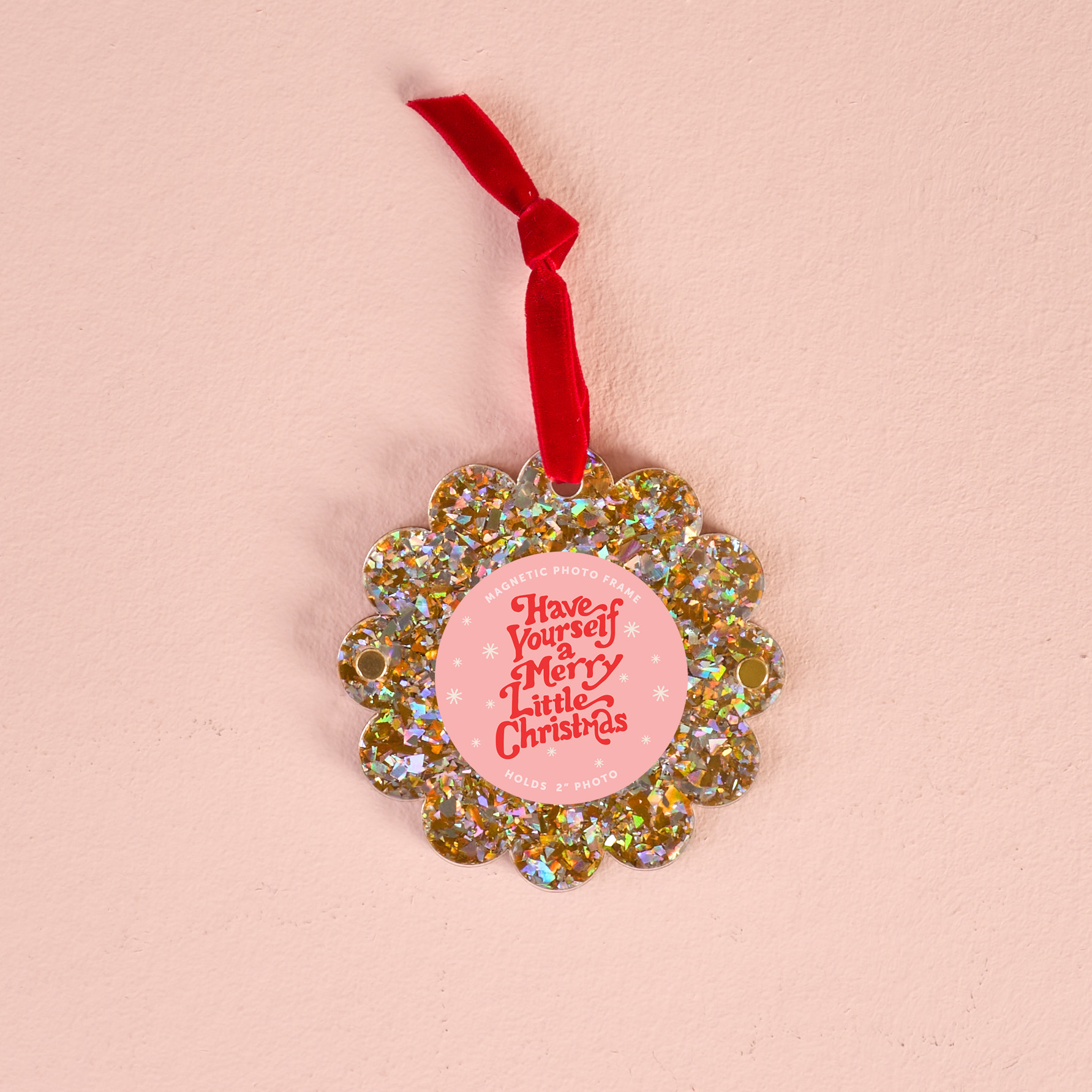 Picture of Scalloped Round Picture Frame Ornament-Gold Glitte