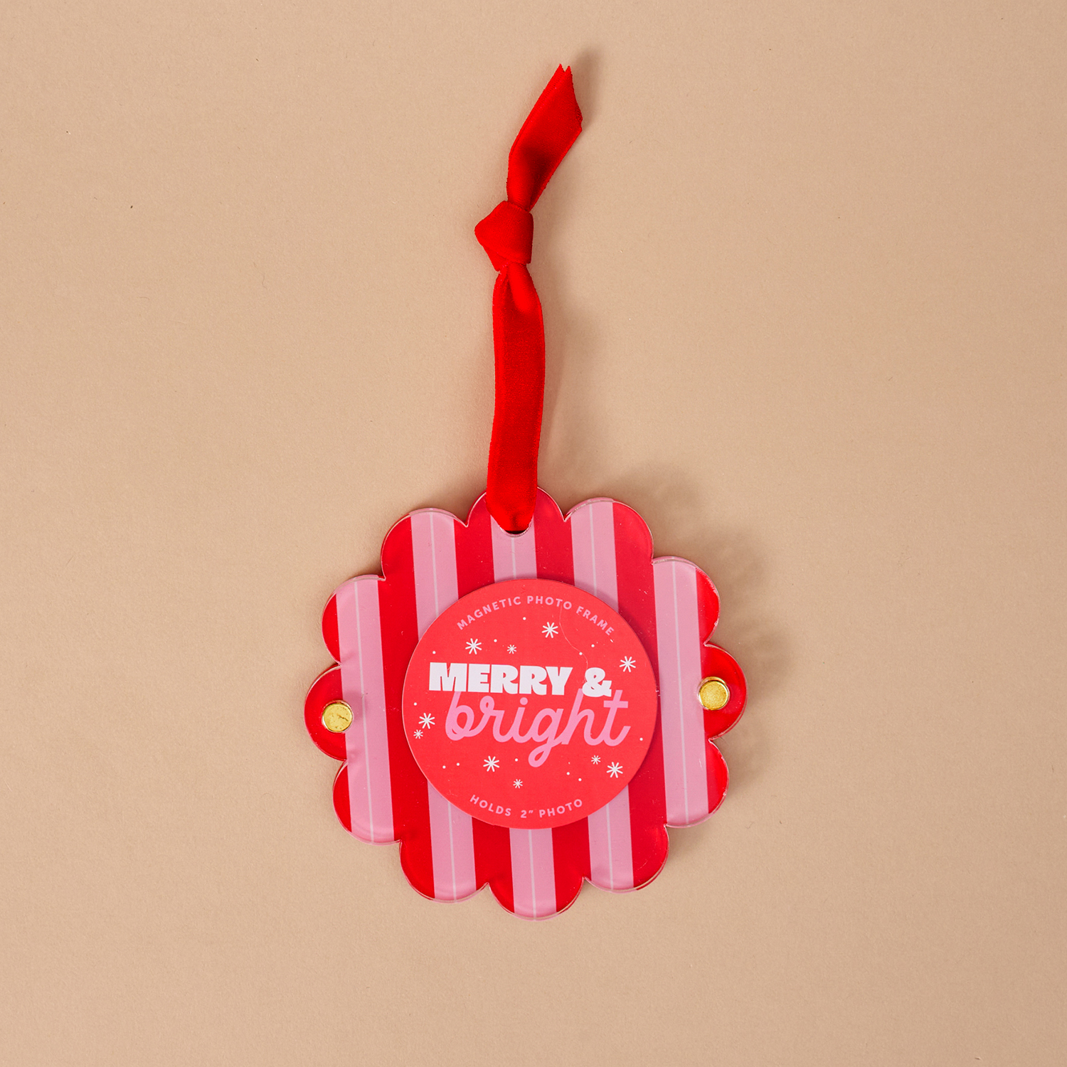 Picture of Scalloped Round Picture Frame Ornament-Peppermint 